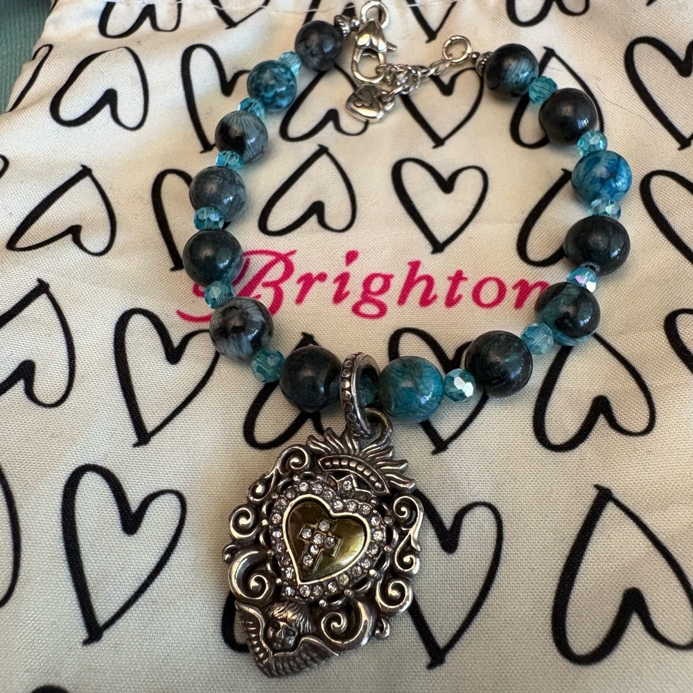 Brighton glass beaded and Silver Heart Charm Bracelet